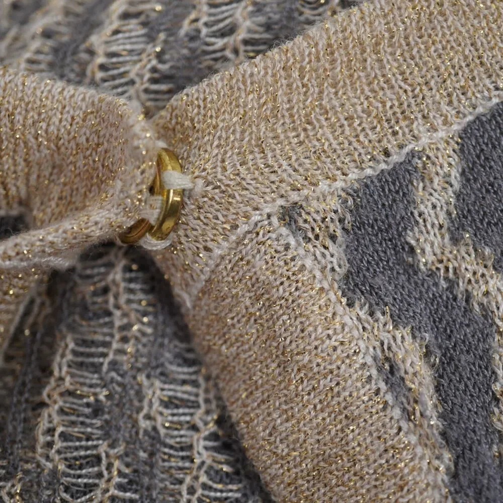 Chico's Poncho Patsy Chevron Ruana Metallic Gold Grey Festive Cape OS Sweater - Picture 3 of 10